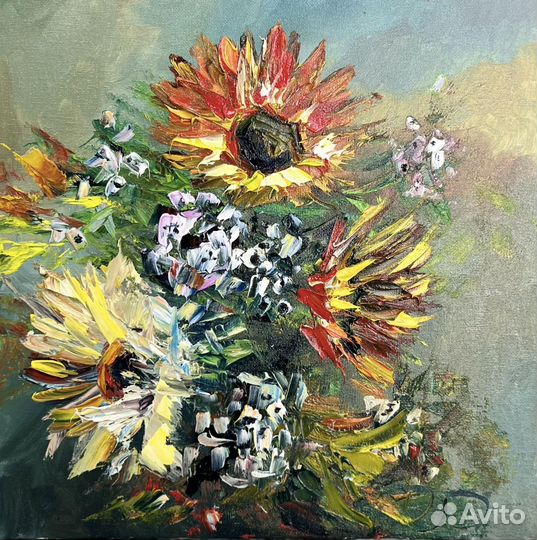 Картина маслом на холсте подсолнухи