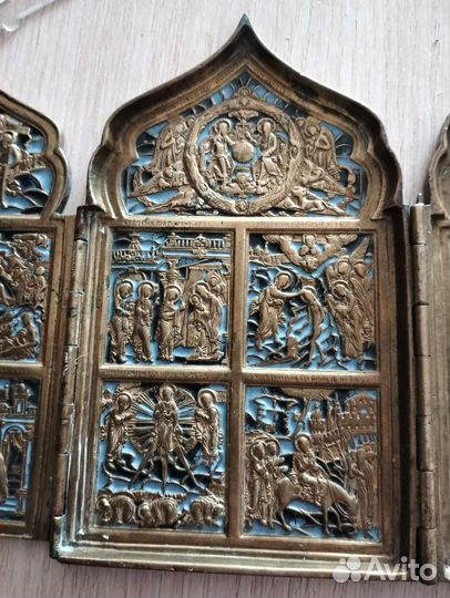 Старинный складень Двунадесятые праздники