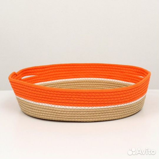 Экологичный лежак для животных (хлобчатобумажный), 50 х 50 х 12 см,вес до 25 кг, оранжевый