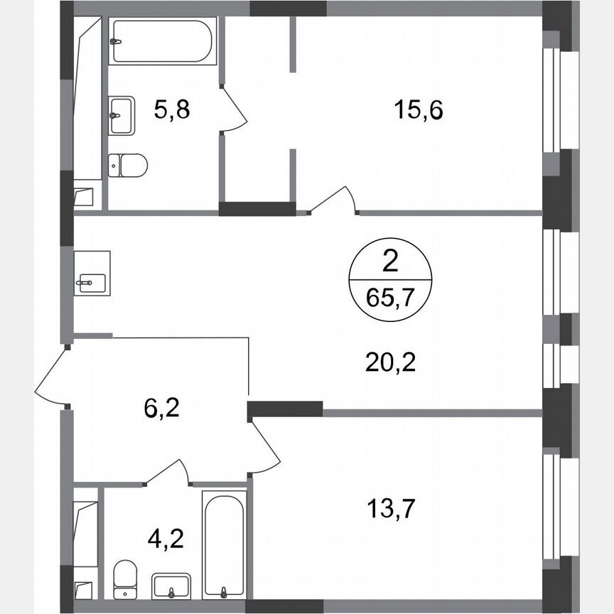 2-к. квартира, 65,7 м², 14/20 эт.