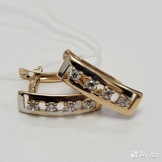 Золотые серьги с фианитами 585 пробы