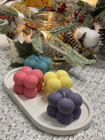 Набор: 4 свечи Bubble на подносе из гипса