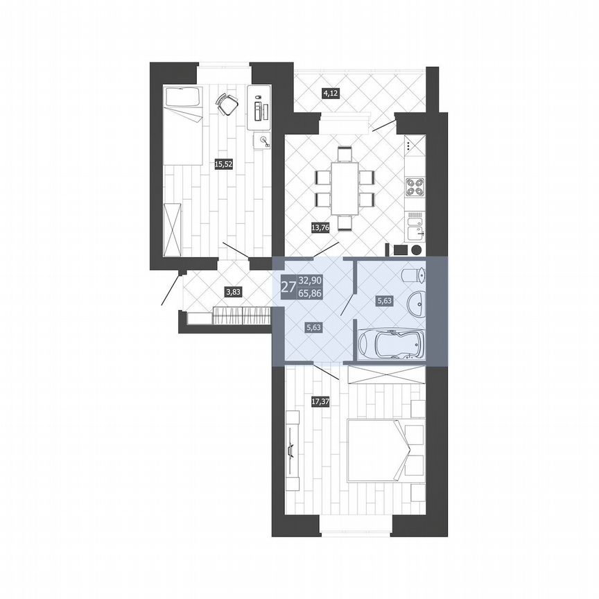 2-к. квартира, 63,8 м², 3/3 эт.