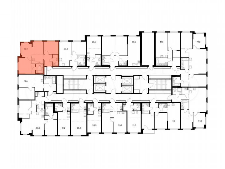 2-к. квартира, 55,3 м², 26/32 эт.