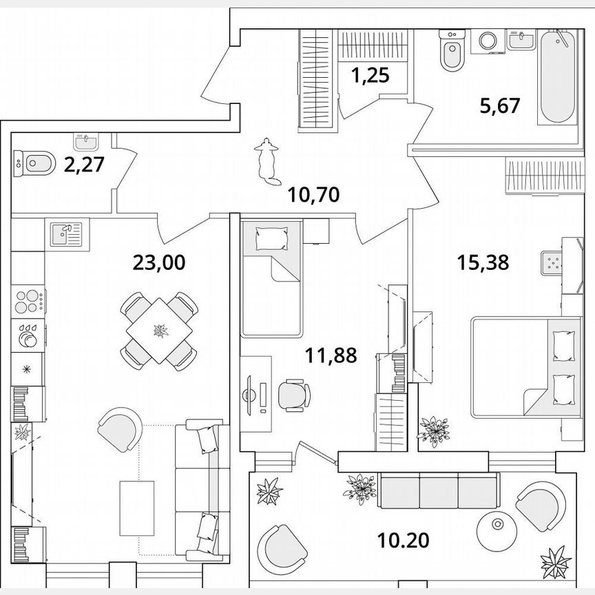 2-к. квартира, 75,3 м², 2/18 эт.