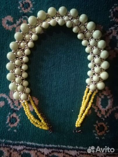 Воротничок накладной, кружево на бюст, бусы-колье