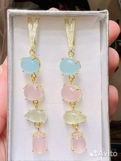 Новые Серьги Teatrium с кварцем и халцедоном