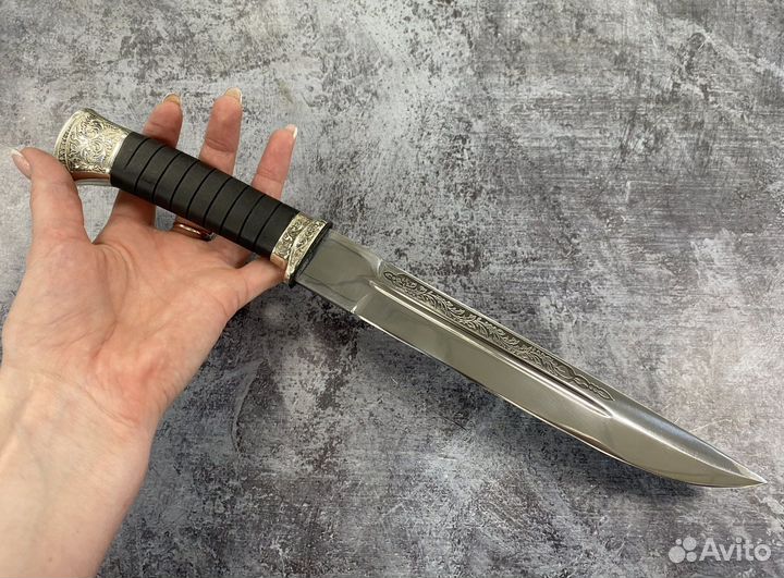 Пластунский нож-2 с резьбой, украшенный, 95х18, ме