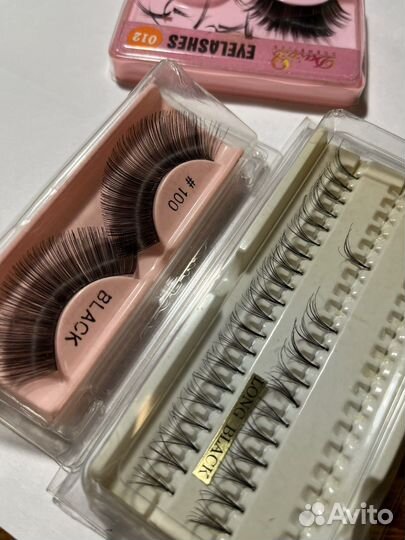Накладные ресницы и пучки длинные и клей