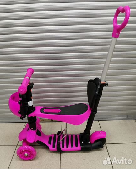 Самокат Scooter 5в1 с родительской ручкой. Розовый