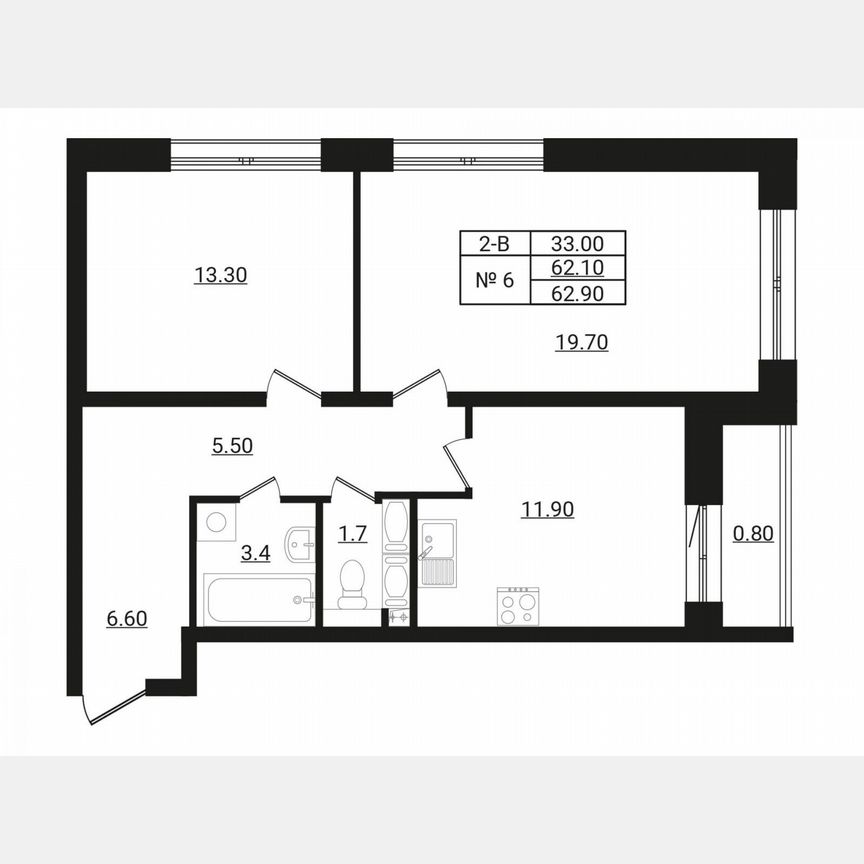 2-к. квартира, 65,1 м², 1/8 эт.