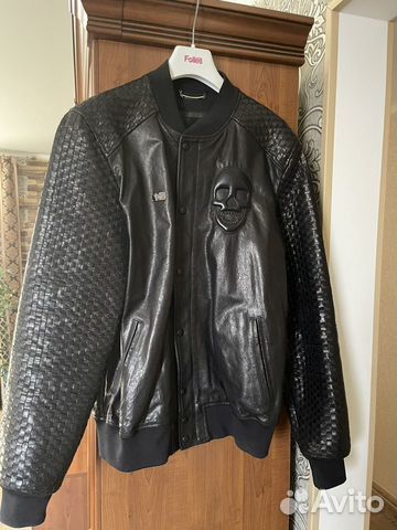 Куртка philipp plein мужская, кожаная, XL