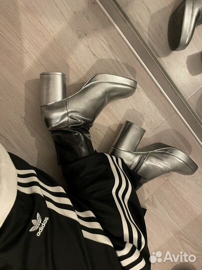 Сапоги ботильоны на каблуке серебро y2k custom