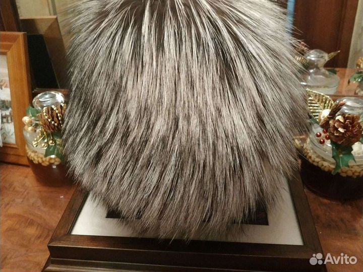 Шапка чернобурка серебристая основа вязанная