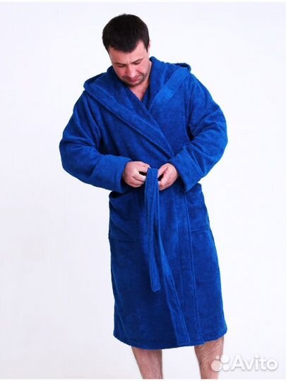 Халат банный махровый мужской с капюшоном 64-66