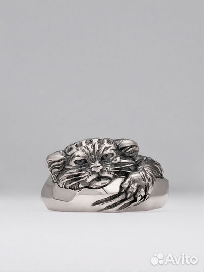 Серебряное кольцо Манул 925 пробы
