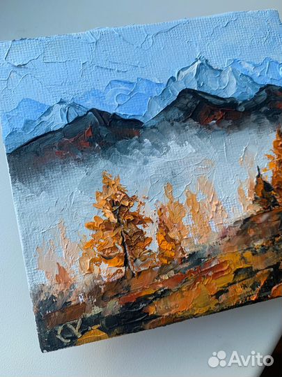 Картина маслом магнит осенний пейзаж горы