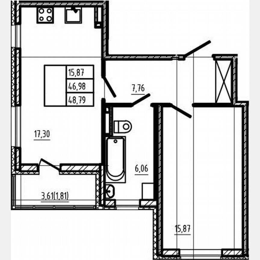 2-к. квартира, 47 м², 2/4 эт.