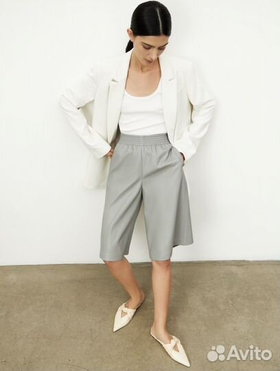 Шорты кожаные серые Zarina