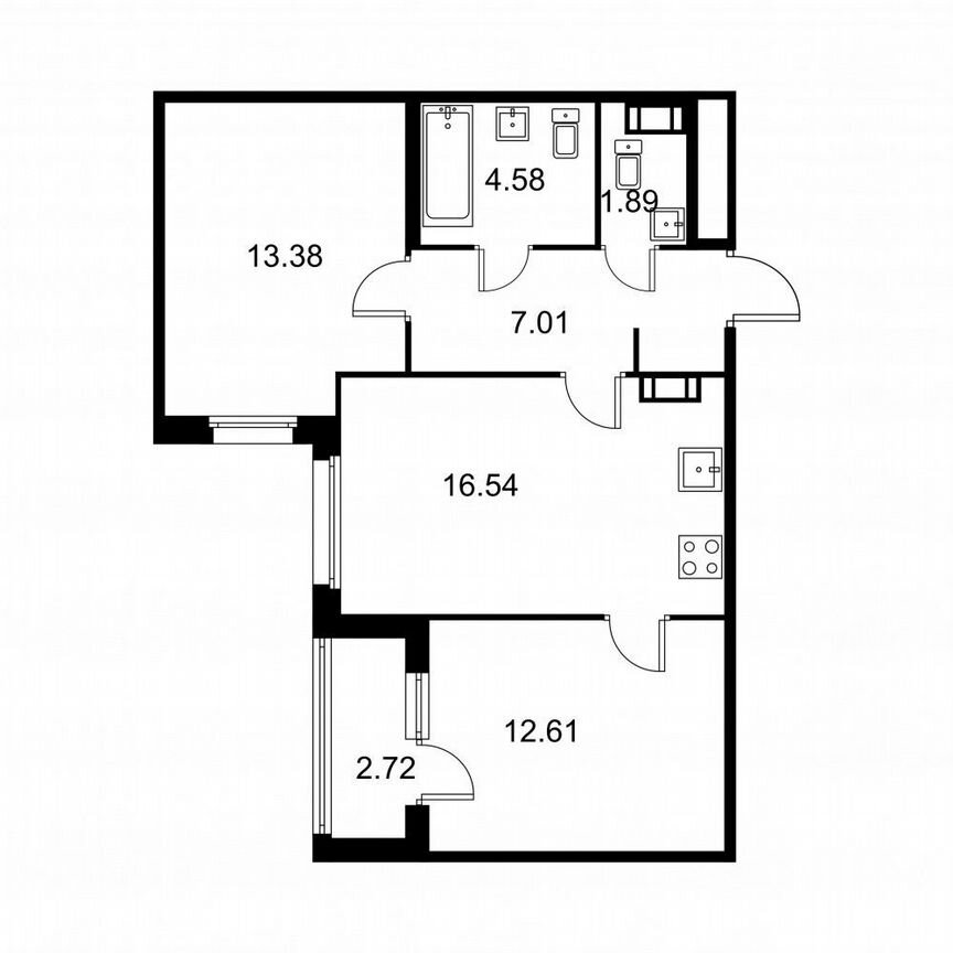 2-к. квартира, 57,4 м², 6/9 эт.
