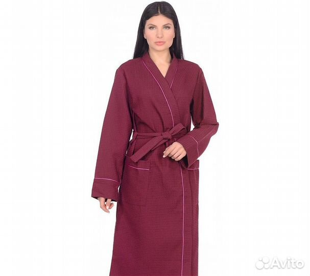 Халат вафельный Home One с кантом бордо 42
