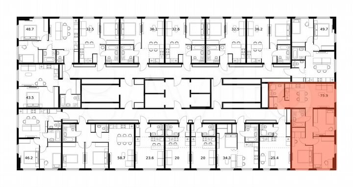 3-к. квартира, 75,9 м², 8/25 эт.