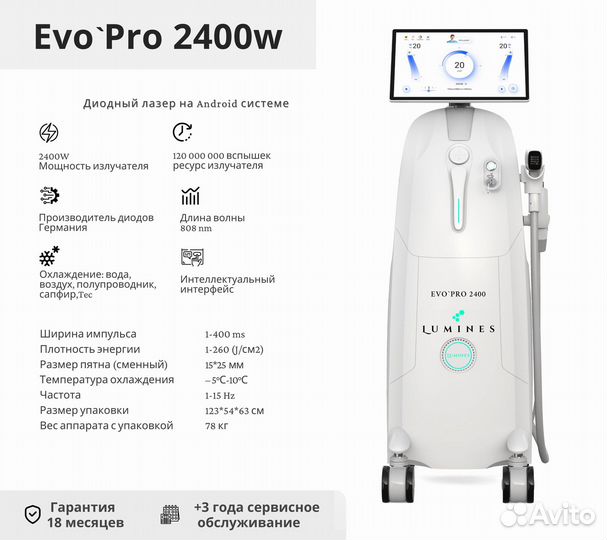 Аппарат для эпиляции люминес EvoPro 2400 Вт