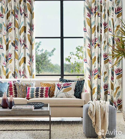 Штора Прованс Хлопок Акварельные Пионы и Тюльпаны