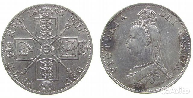 Монета Двойной Флорин 1890 Англия серебро