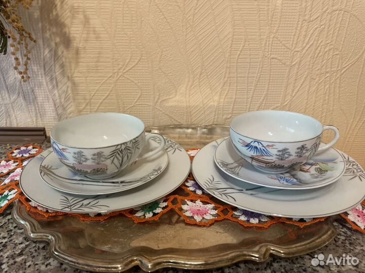 Чайная тройка, Костяной японский Литофания