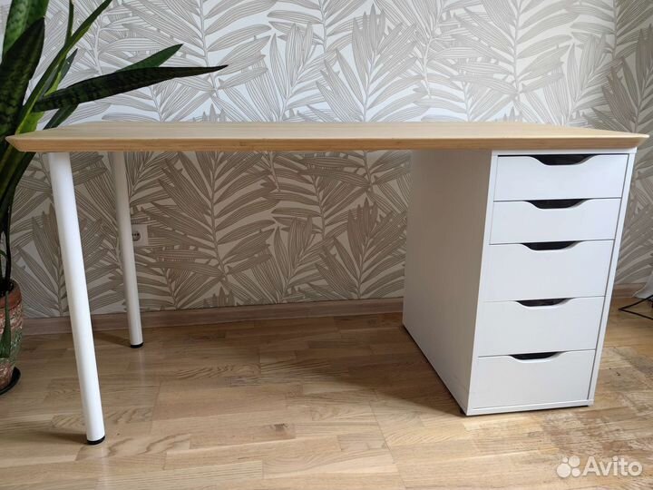 Стол IKEA бамбук/белый anfallare / alex
