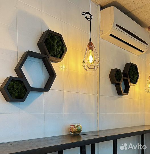 Полки соты, панно со мхом