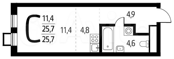 Квартира-студия, 25,7 м², 6/14 эт.