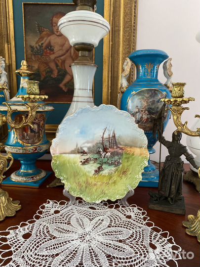 Антикварная тарелка Limoges. Охота. Франция