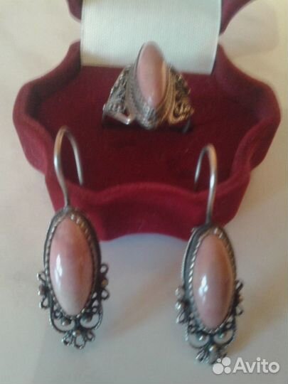 Серьги и кольцо сердолик в мельхиоре