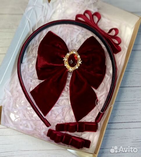 Бархатный бант, ободок и заколочки для волос