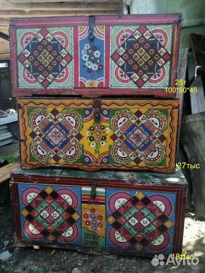 Сундук старинный расписной окованный свадебный