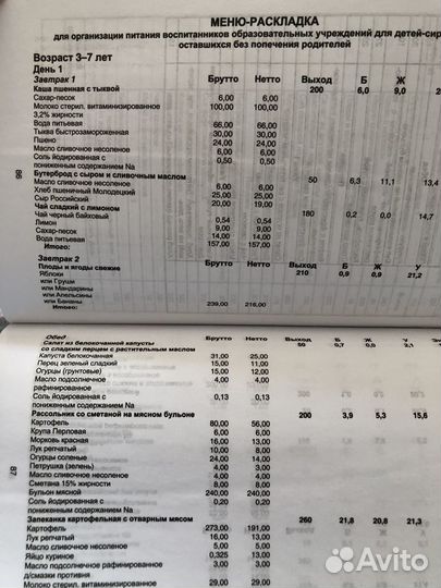 Меню для детей на три возраста, сборник рецептур