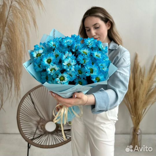 Букет из голубых хризантем