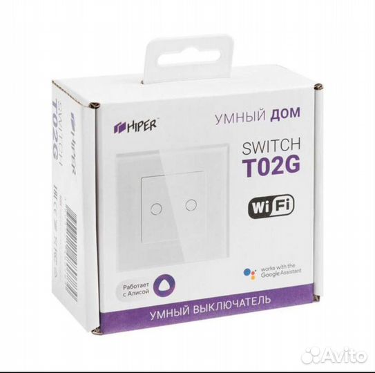 Умный выключатель hiper, Wi-Fi, сенсорный, 2 линии