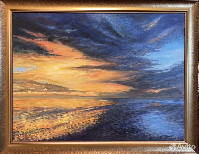 Картина маслом на холсте большая закатный пейзаж