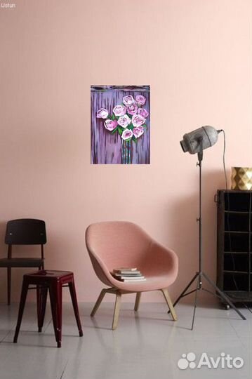 Картина розы букет в вазе интерьерная картина