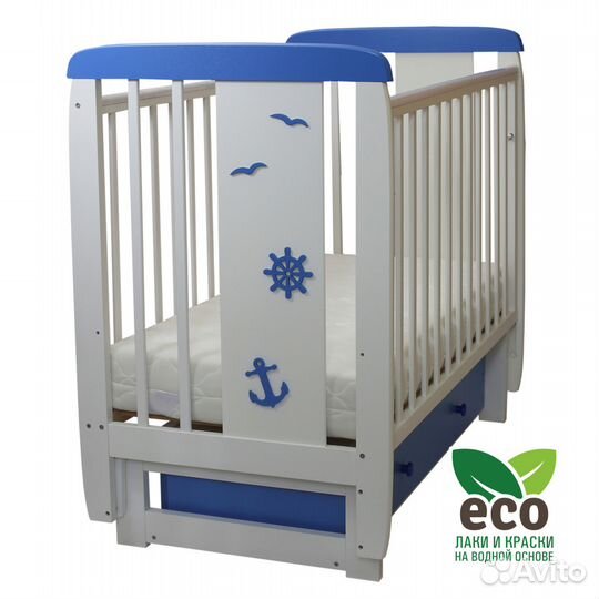 Детская кроватка 04 Юнга (бело-голубая)