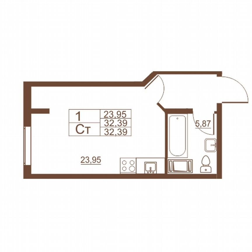 Квартира-студия, 29,9 м², 1/11 эт.