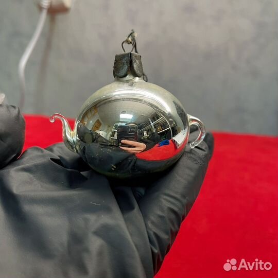 Елочная игрушка чайник стекло