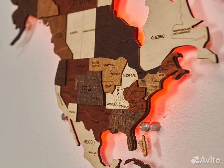 Деревянная карта мира с подсветкой