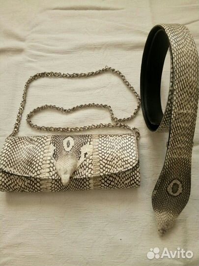 Клатч и пояс -ремень из змеиной кожи-кобра, натура