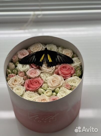 Цветы с живой бабочкой