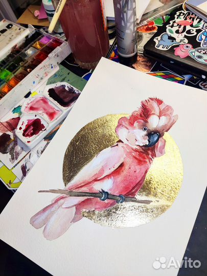 Картина акварелью Попугай