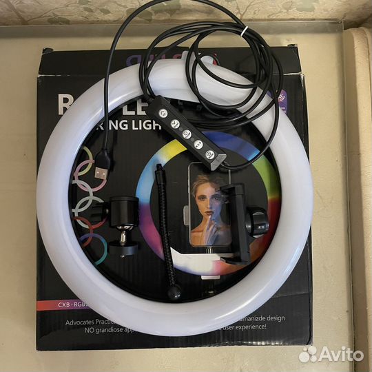 Кольцевая селфи лампа rgb led новая 26 см